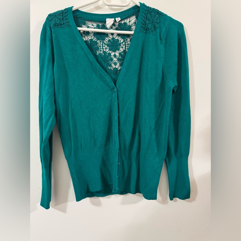 VILA Teal Cardigan with Lace Detail